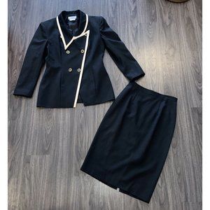 Lucia La Roma Rare Black and Cream Wool Skirt Set Size 8